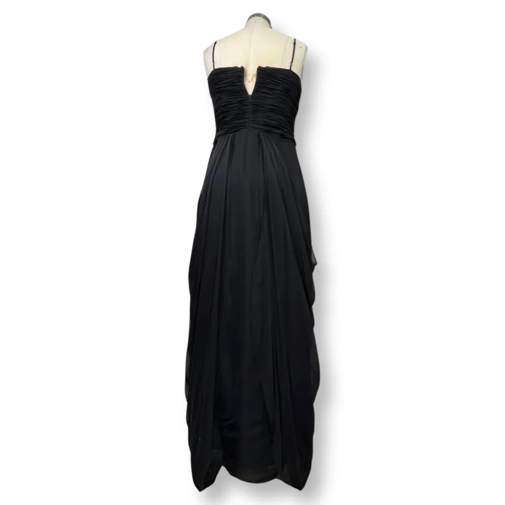 [[ SAJA ]] Elegant, Layered Drape Black Silk Maxi Dress :: 8 - Picture 6 of 15